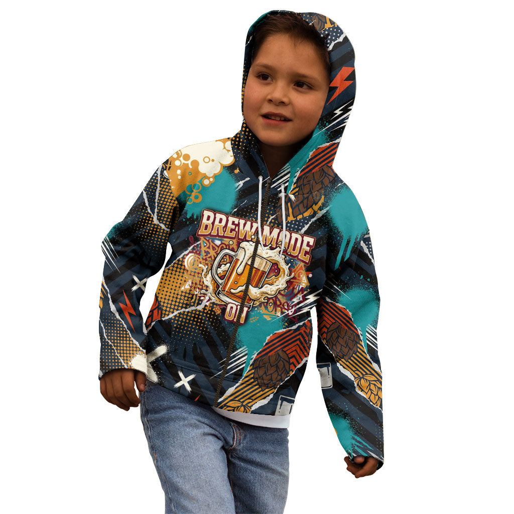 Beer Lovers United Brew Mode On Kid Hoodie Retro Comic Beer Characters Clinking Glasses