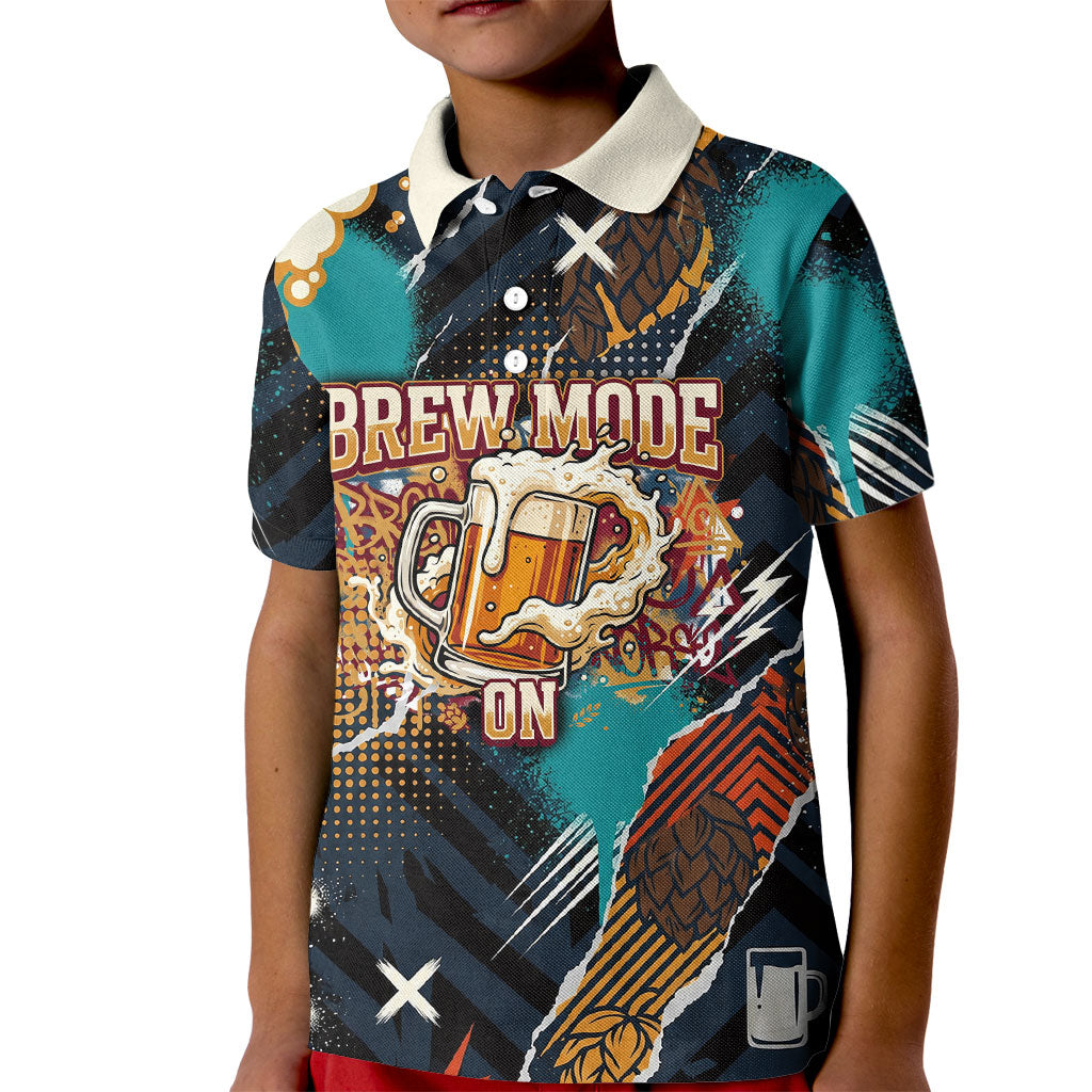 Beer Lovers United Brew Mode On Kid Polo Shirt Retro Comic Beer Characters Clinking Glasses