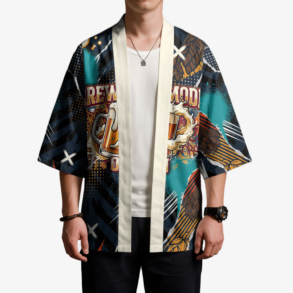 Beer Lovers United Brew Mode On Kimono Retro Comic Beer Characters Clinking Glasses