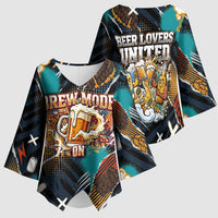 Beer Lovers United Brew Mode On Kimono Sleeve Blouse Retro Comic Beer Characters Clinking Glasses