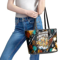 Beer Lovers United Brew Mode On Leather Tote Bag Retro Comic Beer Characters Clinking Glasses