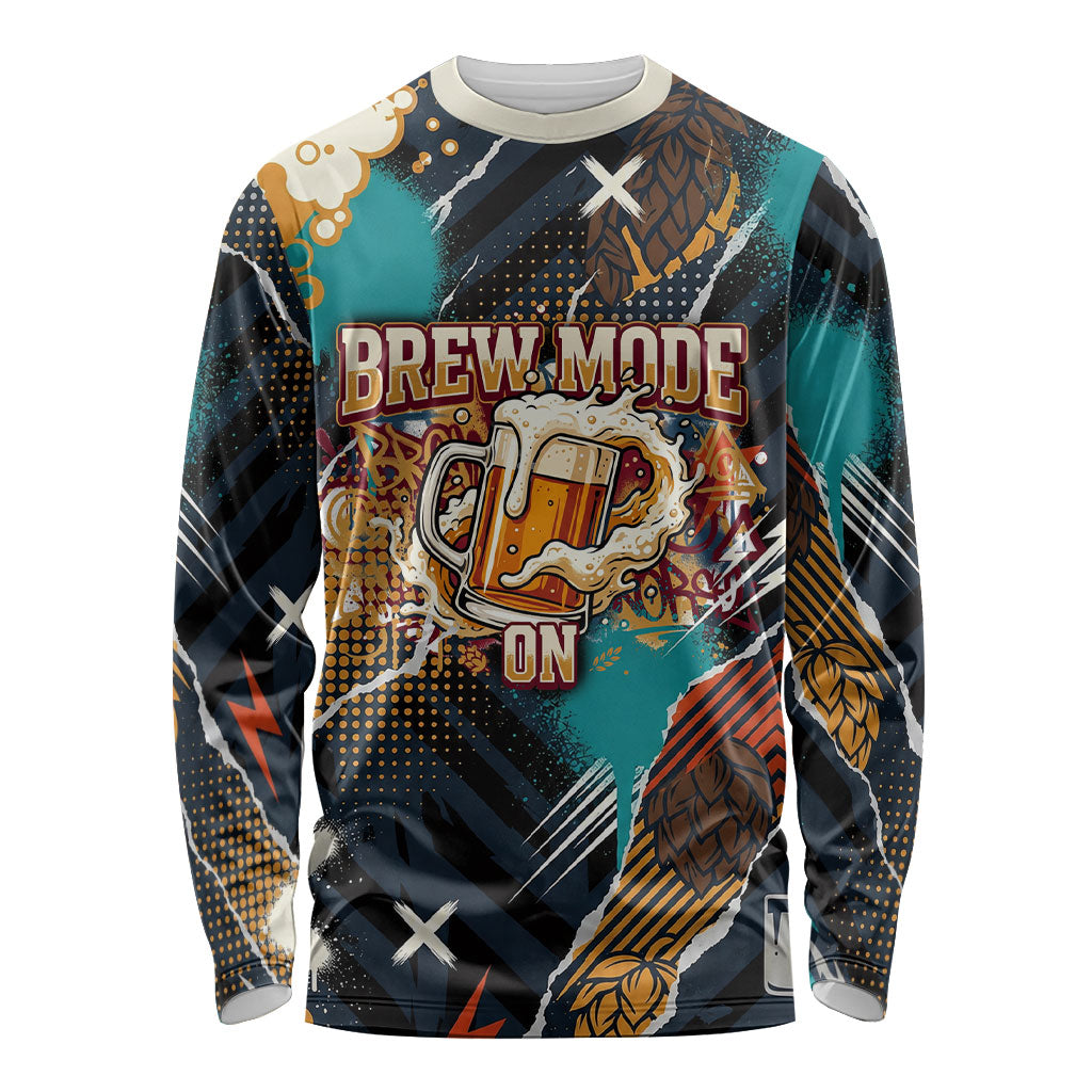 Beer Lovers United Brew Mode On Long Sleeve Shirt Retro Comic Beer Characters Clinking Glasses