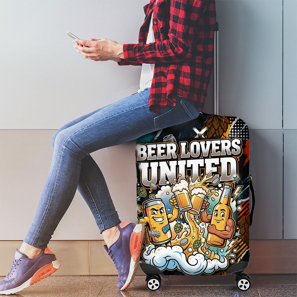 Beer Lovers United Brew Mode On Luggage Cover Retro Comic Beer Characters Clinking Glasses