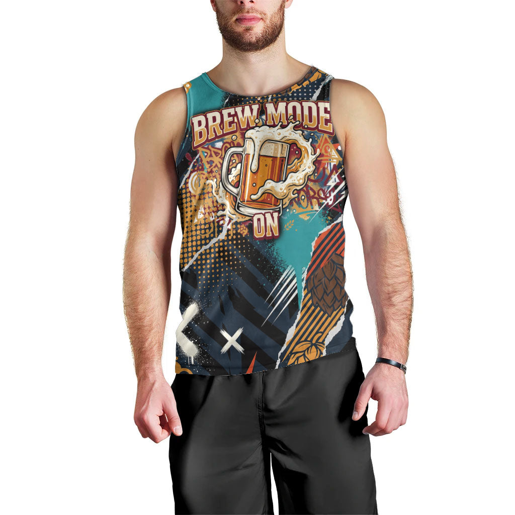 Beer Lovers United Brew Mode On Men Tank Top Retro Comic Beer Characters Clinking Glasses