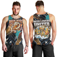 Beer Lovers United Brew Mode On Men Tank Top Retro Comic Beer Characters Clinking Glasses