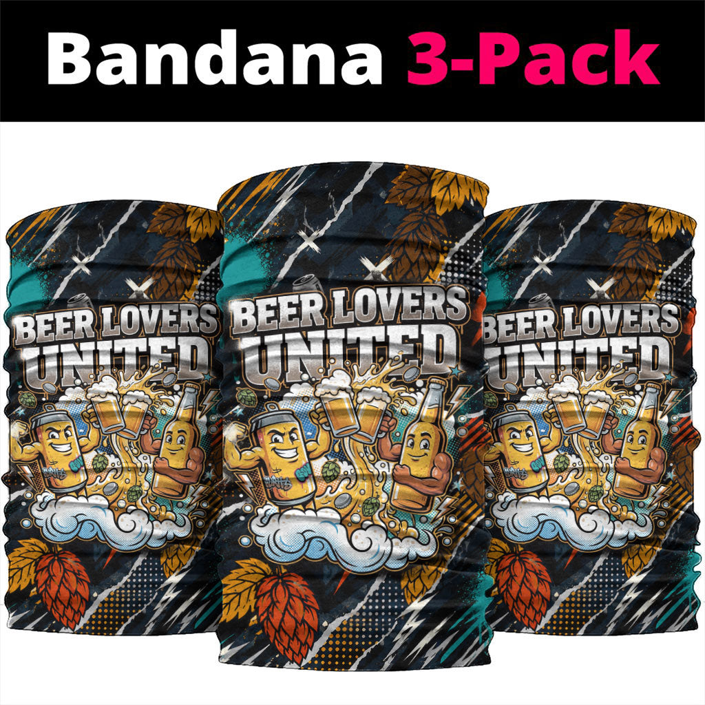 Beer Lovers United Brew Mode On Neck Gaiter Retro Comic Beer Characters Clinking Glasses