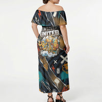 Beer Lovers United Brew Mode On Off Shoulder Maxi Dress Retro Comic Beer Characters Clinking Glasses