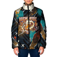 Beer Lovers United Brew Mode On Padded Jacket Retro Comic Beer Characters Clinking Glasses