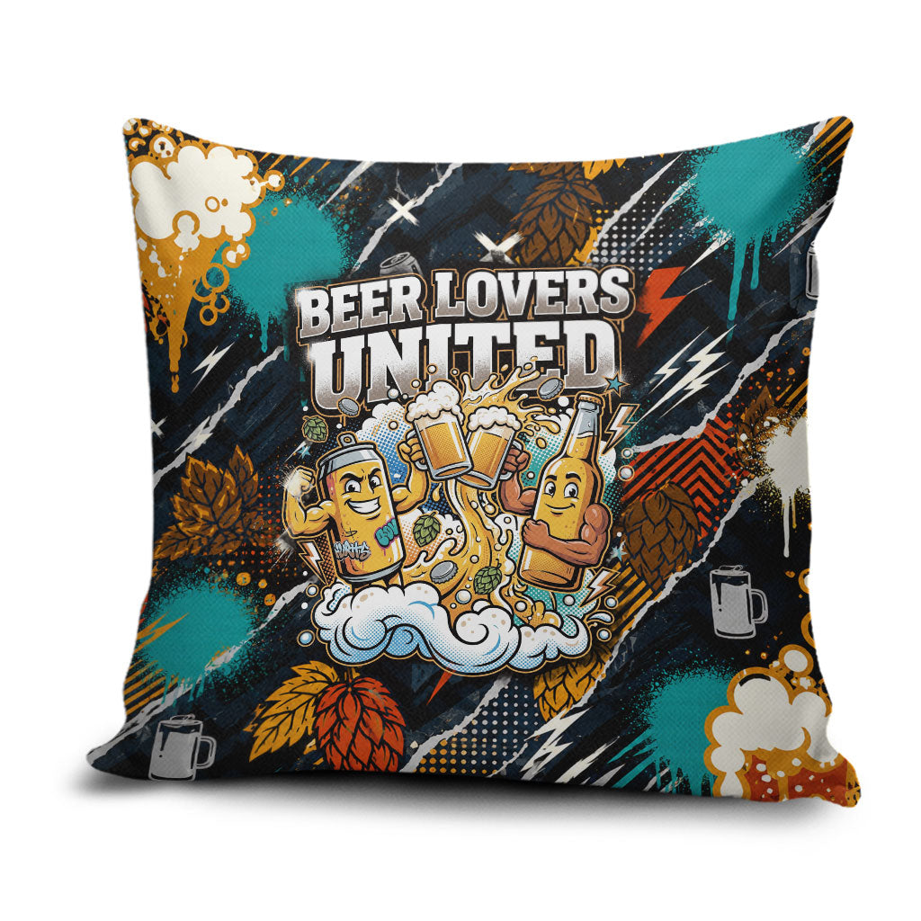 Beer Lovers United Brew Mode On Pillow Cover Retro Comic Beer Characters Clinking Glasses