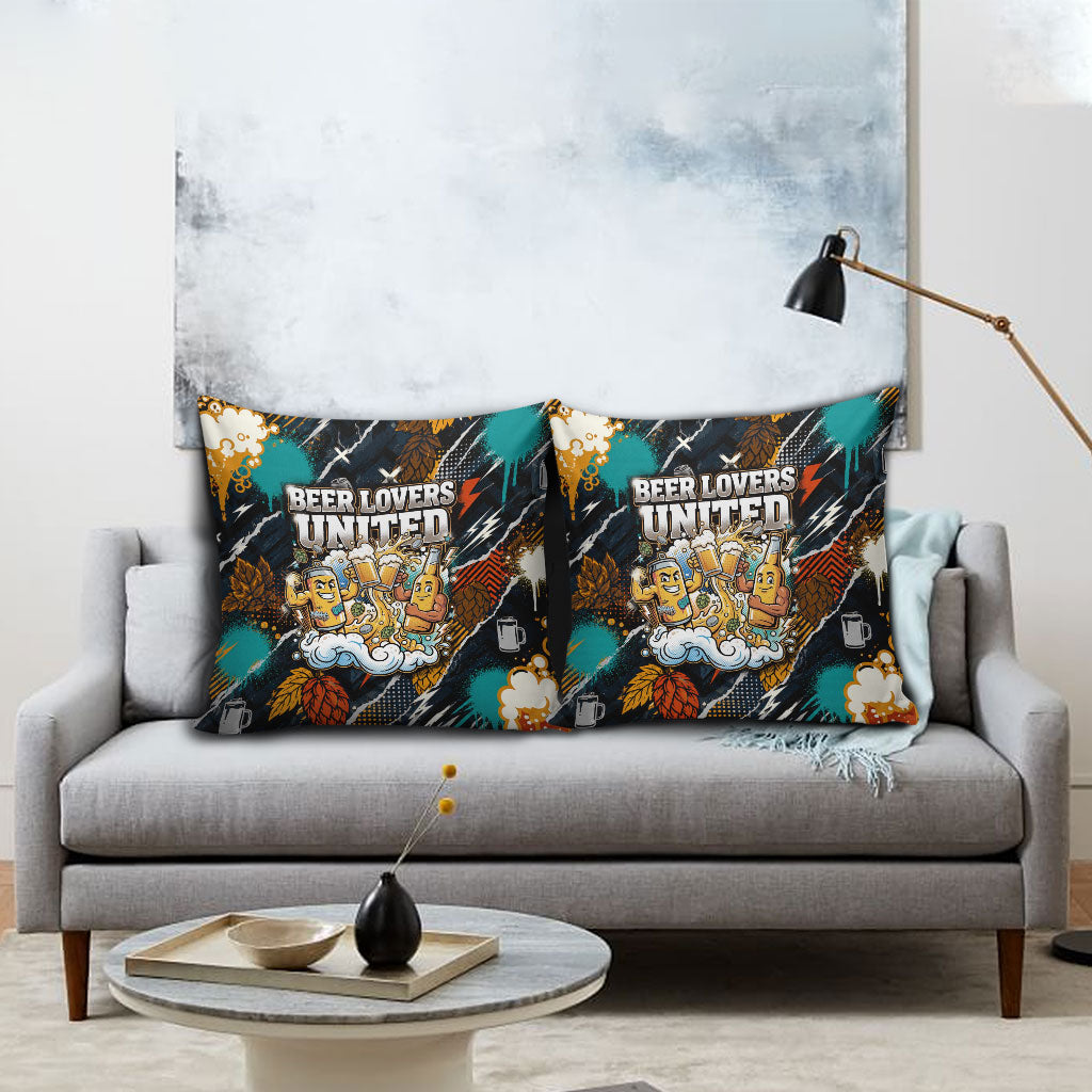 Beer Lovers United Brew Mode On Pillow Cover Retro Comic Beer Characters Clinking Glasses