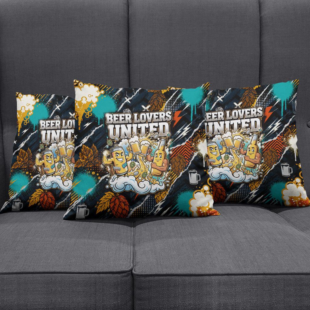 Beer Lovers United Brew Mode On Pillow Cover Retro Comic Beer Characters Clinking Glasses