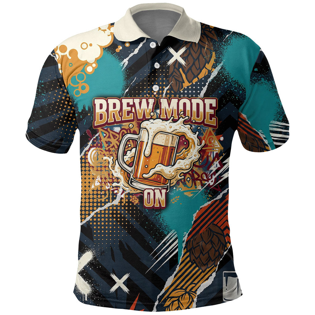 Beer Lovers United Brew Mode On Polo Shirt Retro Comic Beer Characters Clinking Glasses