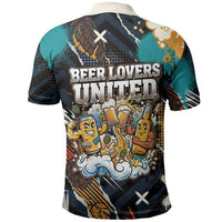 Beer Lovers United Brew Mode On Polo Shirt Retro Comic Beer Characters Clinking Glasses