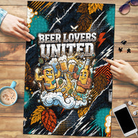 Beer Lovers United Brew Mode On Puzzle Retro Comic Beer Characters Clinking Glasses