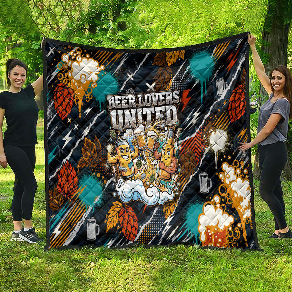 Beer Lovers United Brew Mode On Quilt Retro Comic Beer Characters Clinking Glasses