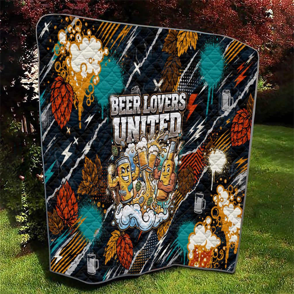 Beer Lovers United Brew Mode On Quilt Retro Comic Beer Characters Clinking Glasses