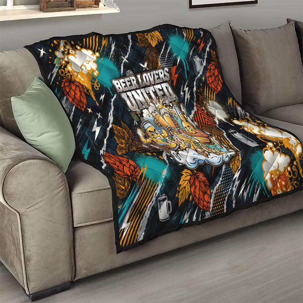 Beer Lovers United Brew Mode On Quilt Retro Comic Beer Characters Clinking Glasses