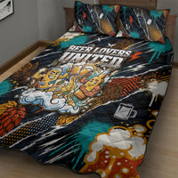 Beer Lovers United Brew Mode On Quilt Bed Set Retro Comic Beer Characters Clinking Glasses