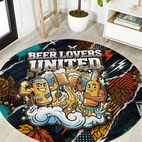 Beer Lovers United Brew Mode On Round Carpet Retro Comic Beer Characters Clinking Glasses
