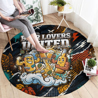 Beer Lovers United Brew Mode On Round Carpet Retro Comic Beer Characters Clinking Glasses