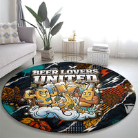 Beer Lovers United Brew Mode On Round Carpet Retro Comic Beer Characters Clinking Glasses