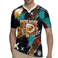 Beer Lovers United Brew Mode On Rugby Jersey Retro Comic Beer Characters Clinking Glasses