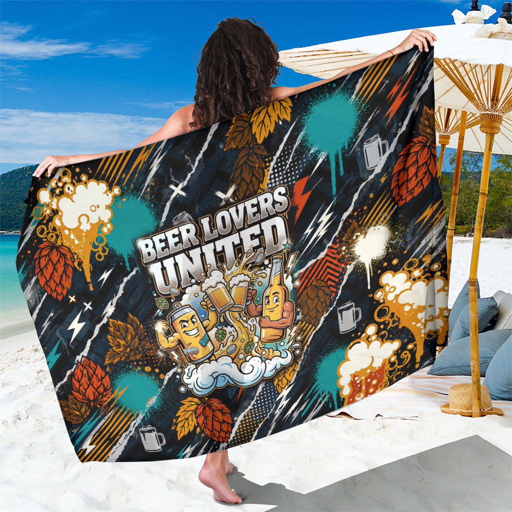 Beer Lovers United Brew Mode On Sarong Retro Comic Beer Characters Clinking Glasses