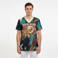 Beer Lovers United Brew Mode On Scrub Top Retro Comic Beer Characters Clinking Glasses
