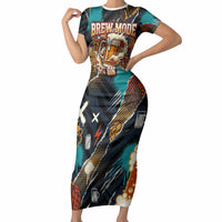 Beer Lovers United Brew Mode On Short Sleeve Bodycon Dress Retro Comic Beer Characters Clinking Glasses