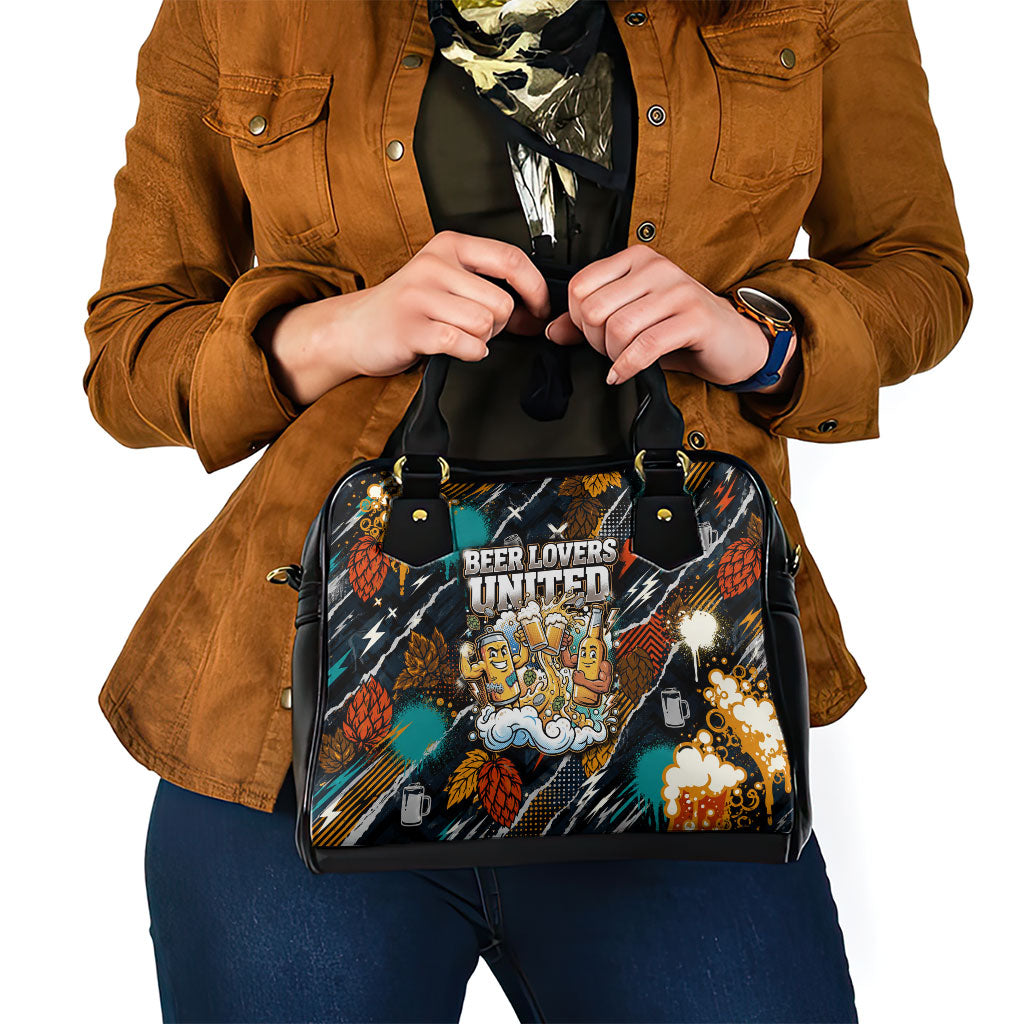 Beer Lovers United Brew Mode On Shoulder Handbag Retro Comic Beer Characters Clinking Glasses