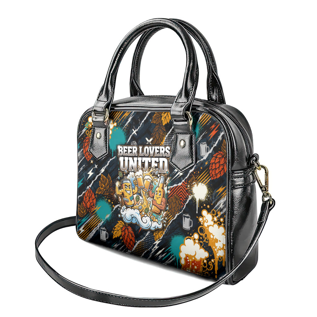 Beer Lovers United Brew Mode On Shoulder Handbag Retro Comic Beer Characters Clinking Glasses