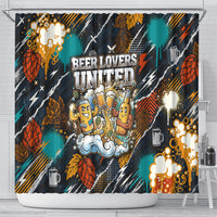 Beer Lovers United Brew Mode On Shower Curtain Retro Comic Beer Characters Clinking Glasses