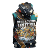 Beer Lovers United Brew Mode On Sleeveless Hoodie Retro Comic Beer Characters Clinking Glasses