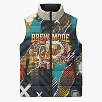 Beer Lovers United Brew Mode On Sleeveless Puffer Jacket Retro Comic Beer Characters Clinking Glasses