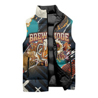 Beer Lovers United Brew Mode On Sleeveless Puffer Jacket Retro Comic Beer Characters Clinking Glasses