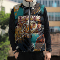 Beer Lovers United Brew Mode On Sleeveless Puffer Jacket Retro Comic Beer Characters Clinking Glasses