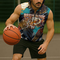 Beer Lovers United Brew Mode On Sleeveless Zip Hoodie Retro Comic Beer Characters Clinking Glasses