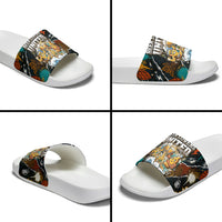 Beer Lovers United Brew Mode On Slide Sandals Retro Comic Beer Characters Clinking Glasses