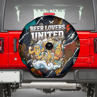 Beer Lovers United Brew Mode On Spare Tire Cover Retro Comic Beer Characters Clinking Glasses