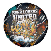 Beer Lovers United Brew Mode On Spare Tire Cover Retro Comic Beer Characters Clinking Glasses