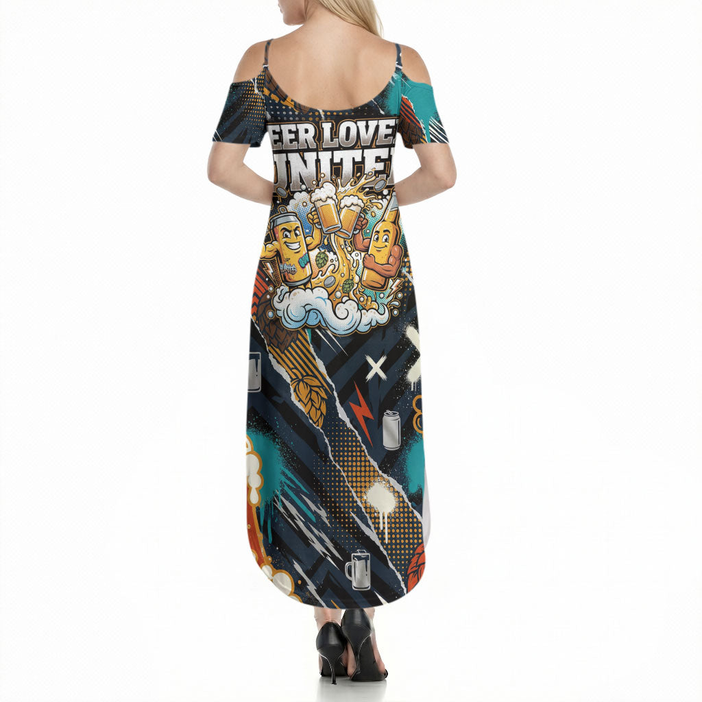 Beer Lovers United Brew Mode On Summer Maxi Dress Retro Comic Beer Characters Clinking Glasses