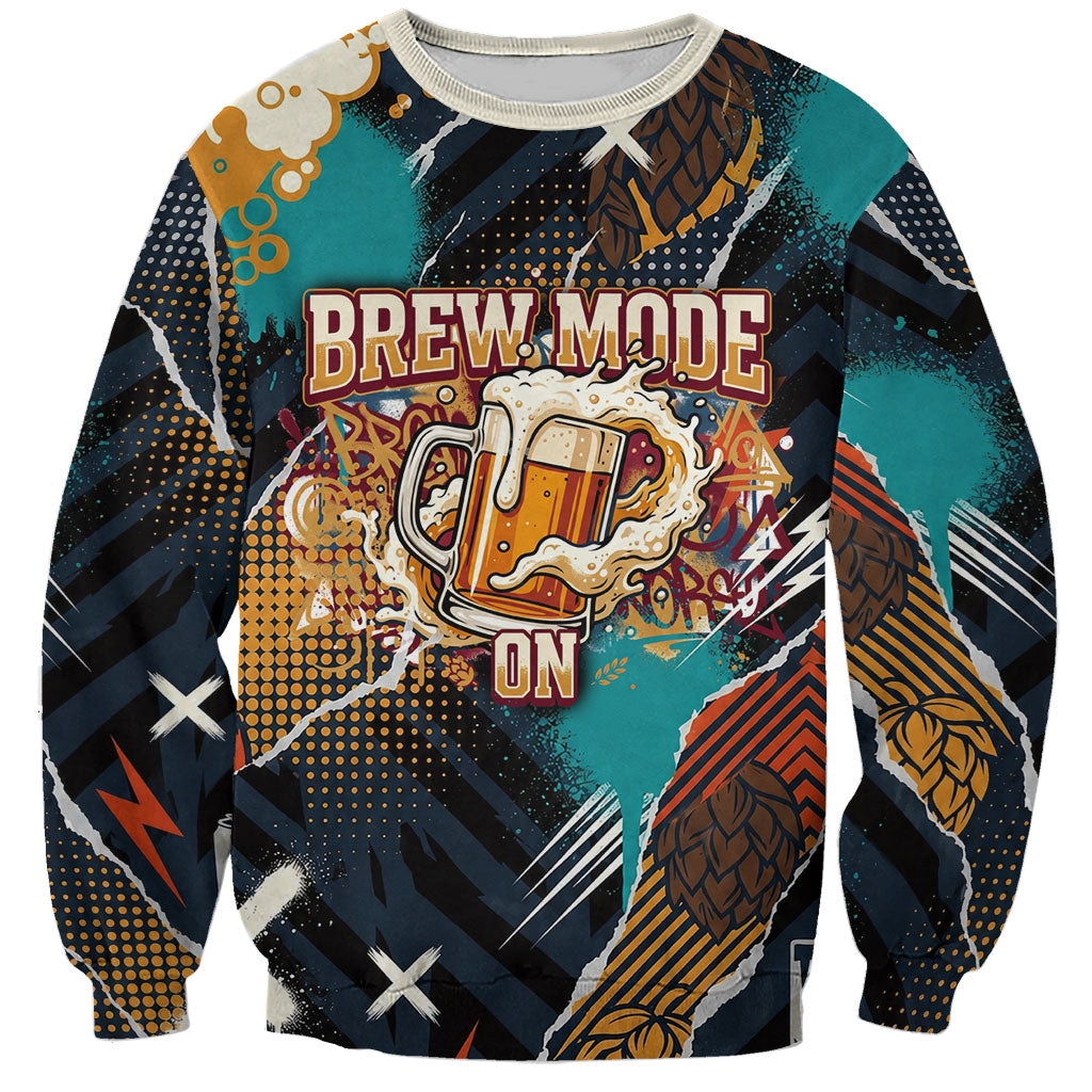 Beer Lovers United Brew Mode On Sweatshirt Retro Comic Beer Characters Clinking Glasses