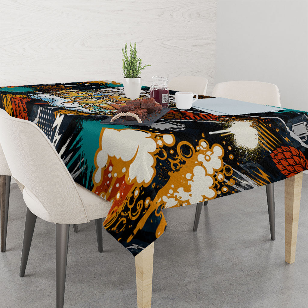 Beer Lovers United Brew Mode On Tablecloth Retro Comic Beer Characters Clinking Glasses