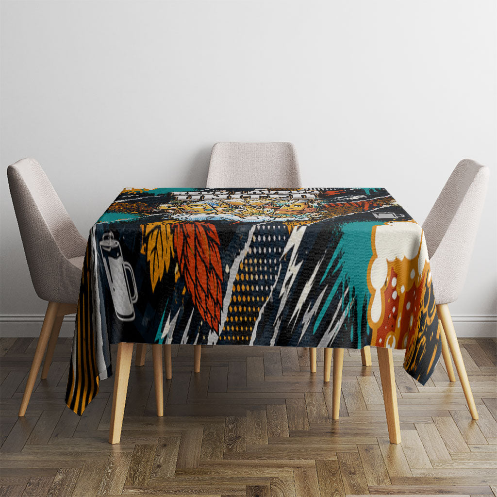Beer Lovers United Brew Mode On Tablecloth Retro Comic Beer Characters Clinking Glasses