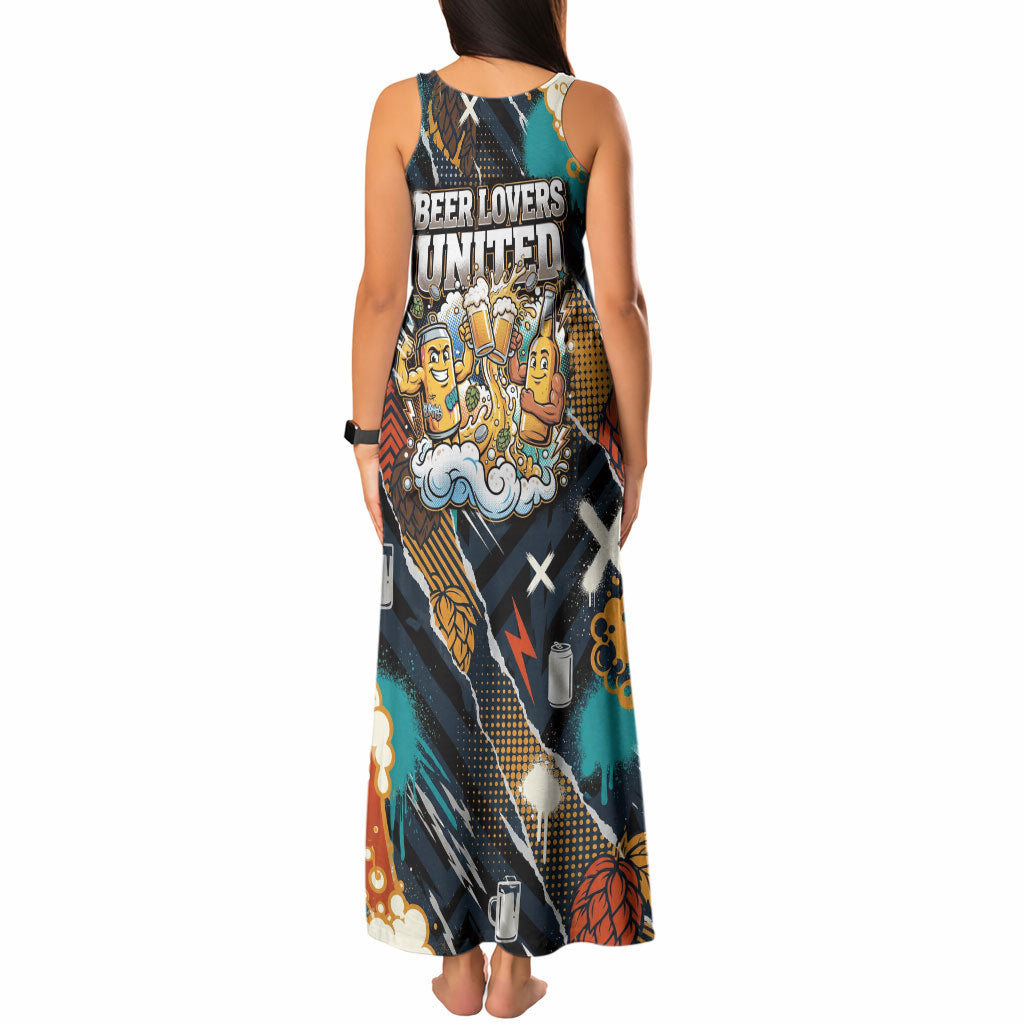 Beer Lovers United Brew Mode On Tank Maxi Dress Retro Comic Beer Characters Clinking Glasses