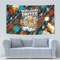 Beer Lovers United Brew Mode On Tapestry Retro Comic Beer Characters Clinking Glasses