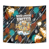 Beer Lovers United Brew Mode On Tapestry Retro Comic Beer Characters Clinking Glasses