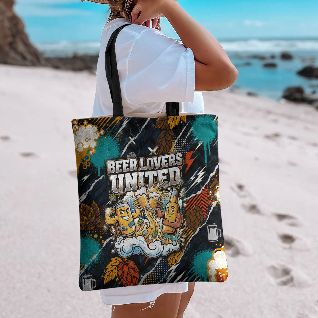 Beer Lovers United Brew Mode On Tote Bag Retro Comic Beer Characters Clinking Glasses