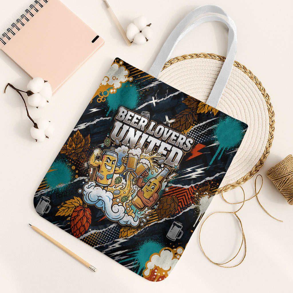 Beer Lovers United Brew Mode On Tote Bag Retro Comic Beer Characters Clinking Glasses