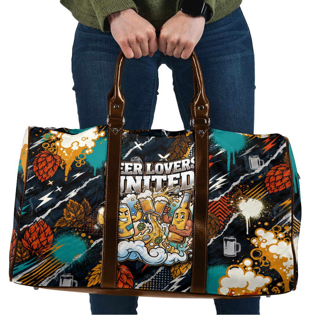 Beer Lovers United Brew Mode On Travel Bag Retro Comic Beer Characters Clinking Glasses